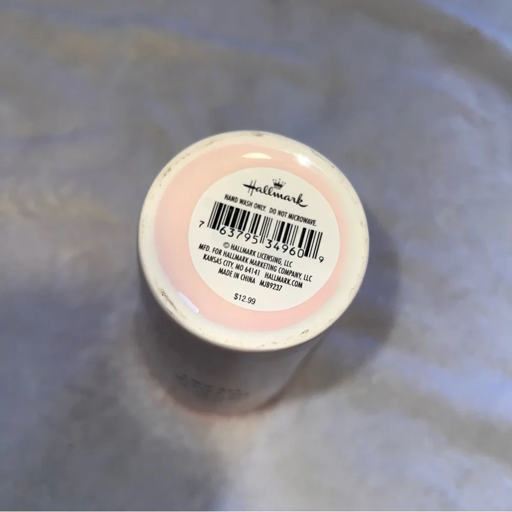 Hallmark Ceramic Blush Pink Tumbler Geometric Heart with Lid NWT